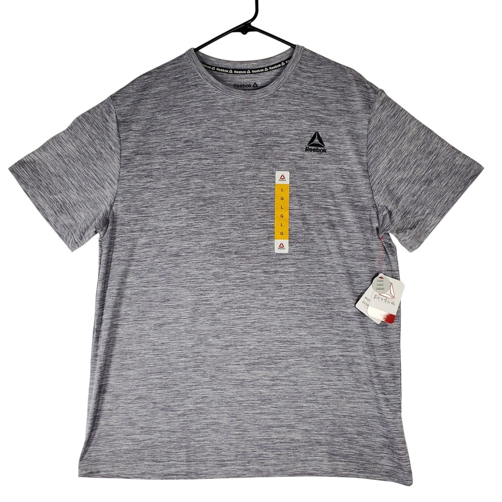 Reebok Mens Heather Grey Space Dye Performance T-Shirt Moisture Wicking Large L